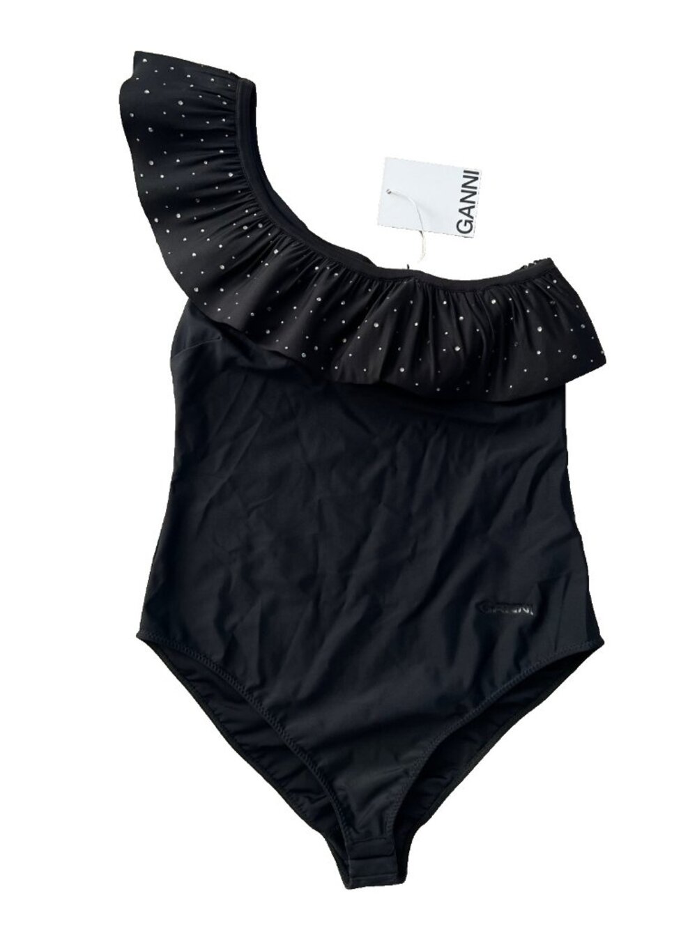 Ganni Jersey Tech Jersey Tech One Shoulder Bodysuit Black ( 38 / S )